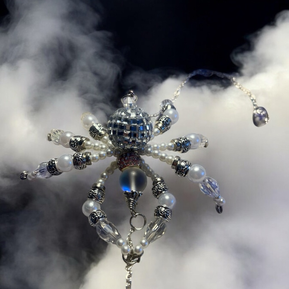 Silver and White Articulated Spider Suncatcher